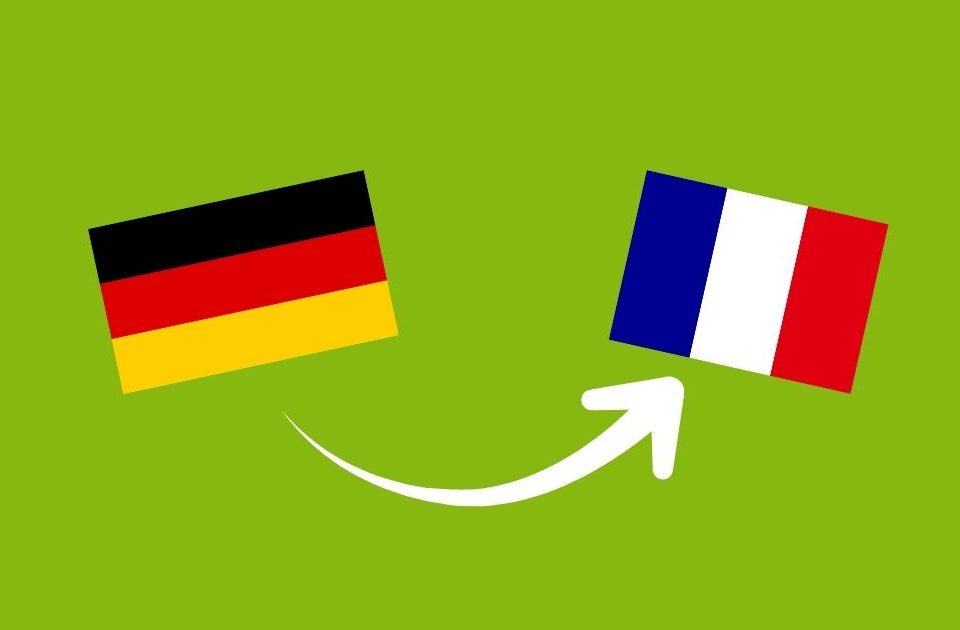 Deutsch flagge und französische Flagge ein Pfeil zeigt von Deutschland nach Frankreich